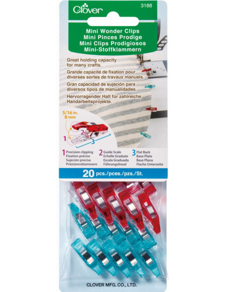 Satz von 20 Mini-Klammern Prodige Clover - Blau und Rot