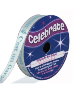 Weißes Satinband Celebrate mit blauem Aufdruck "Es ist ein Junge" - 10 mm x 4 Meter