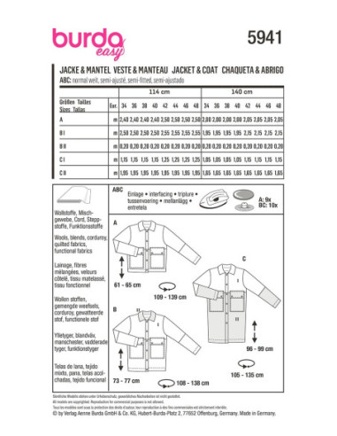Jacken- und Mantelschnittmuster - Burda 5941