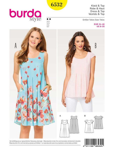 Kleid- und Oberteil-Schnittmuster - Burda 6532