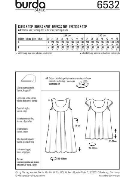 Kleid- und Oberteil-Schnittmuster - Burda 6532