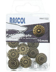 Schachtel mit 8 Jeansknöpfen 16mm Rascol - Mattmessing