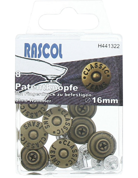 Schachtel mit 8 Jeansknöpfen 16mm Rascol - Mattmessing