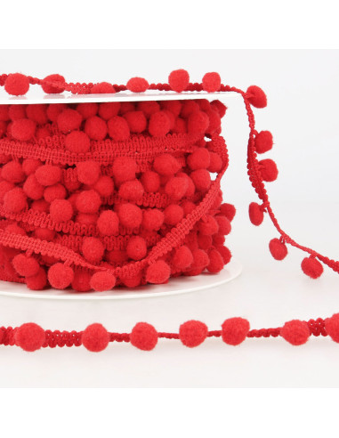 Große Pompons-Borte - Rot