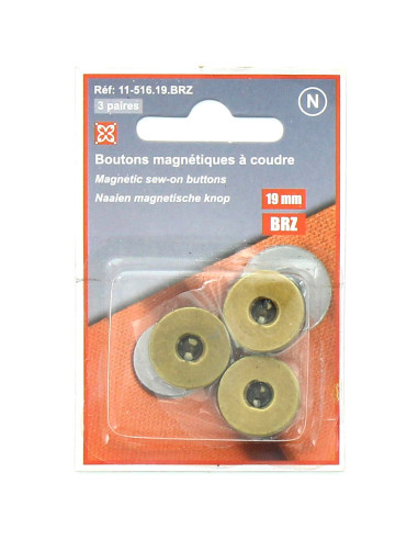 Set aus 3 magnetischen Nähknöpfen - Bronze