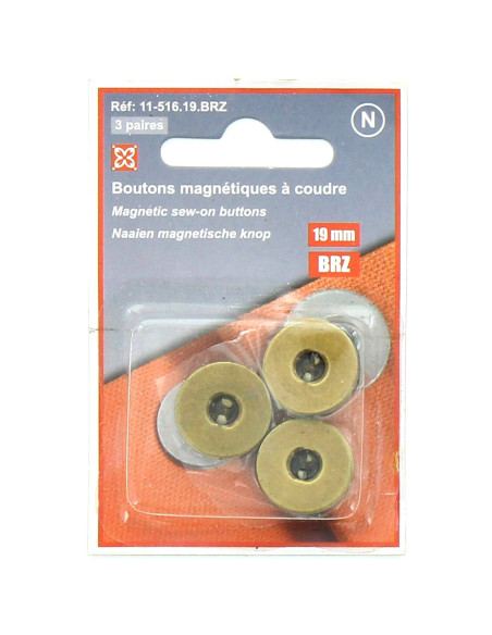 Set aus 3 magnetischen Nähknöpfen - Bronze