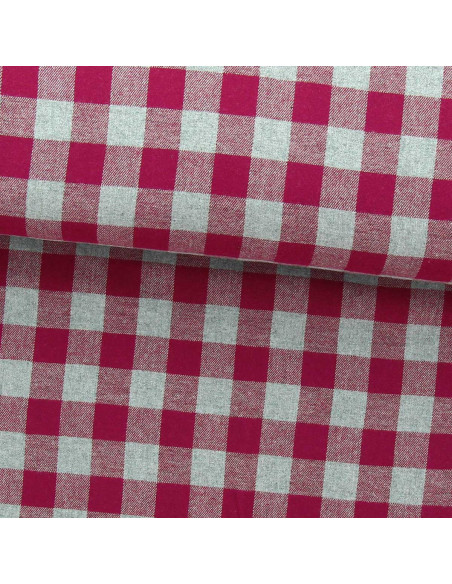 Flanellstoff mit großen Karos - Himbeere und Grau
