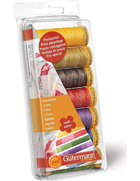 Set aus 7 bunten Baumwollnähgarnen