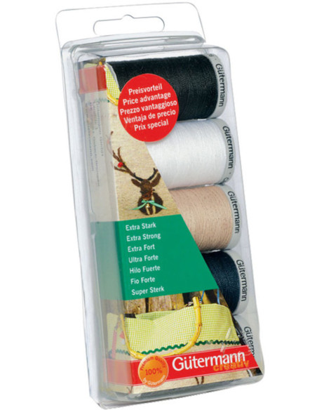 Set mit 5 extra starken Polyester-Nähfäden von Gütermann