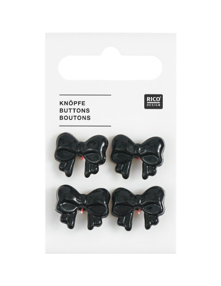 Karte mit 4 Knotenknöpfen - Schwarz 18 x 15 mm