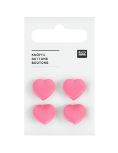Karte mit 4 Herzknöpfen - Rosa 15 x 15 mm