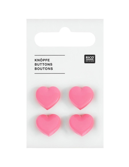 Karte mit 4 Herzknöpfen - Rosa 15 x 15 mm