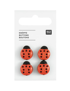 Karte mit 4 Marienkäferknöpfen - Rot 13 x 15 mm