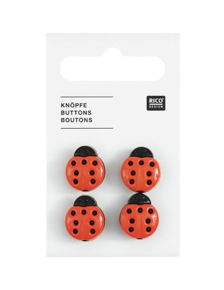 Karte mit 4 Marienkäferknöpfen - Rot 13 x 15 mm