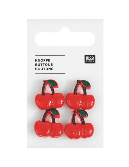 Karte mit 4 Kirschknöpfen - Rot 17 x 17 mm