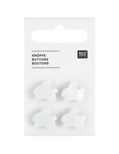 Karte mit 4 Hasenknöpfen - Weiß 15 x 13 mm