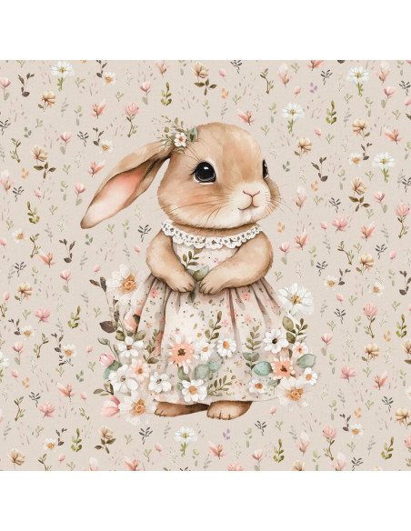 Leichter Sweatstoff-Panel 40 cm x 50 cm - Häschen im Kleid