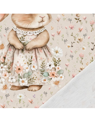 Leichter Sweatstoff-Panel 40 cm x 50 cm - Häschen im Kleid