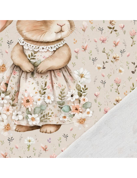 Leichter Sweatstoff-Panel 40 cm x 50 cm - Häschen im Kleid