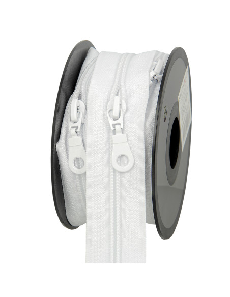5-Meter-Rolle Nylon-Reißverschluss 5 mm mit Zippern - Weiß