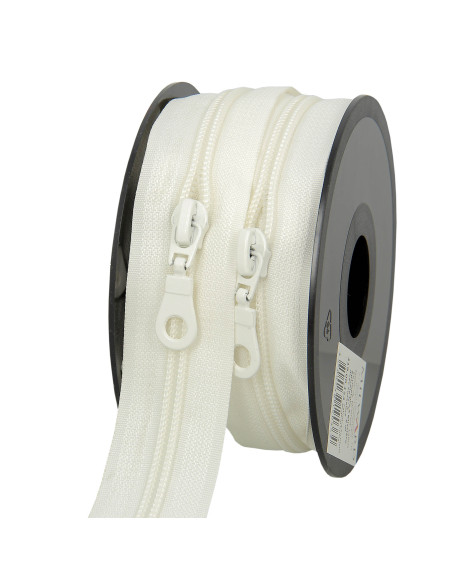 5 Meter Rolle Nylon-Reißverschluss 5 mm mit Schiebern - Ecru