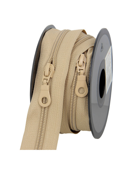 5 Meter Rolle Nylon-Reißverschluss 5 mm mit Zippern - Beige