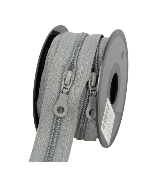 5-Meter-Rolle Nylon-Reißverschluss 5 mm mit Zippern - Grau