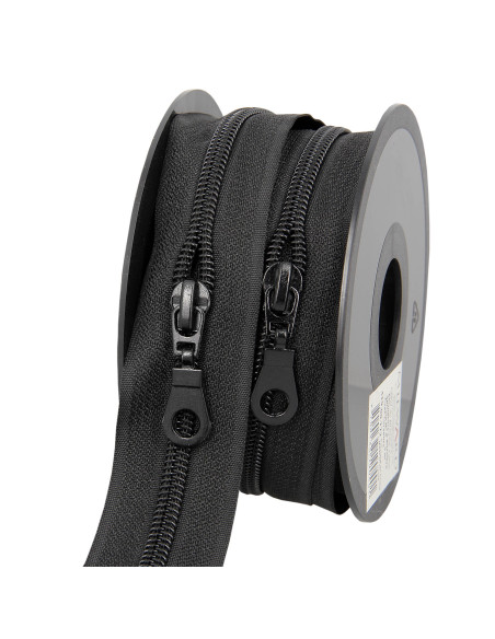 5-Meter-Rolle Nylon-Reißverschluss 5 mm mit Zippern - Schwarz