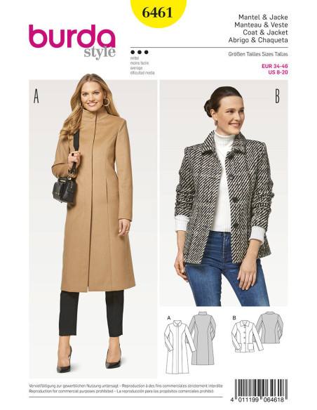 Mantel- und Jackenschnittmuster - Burda 6461