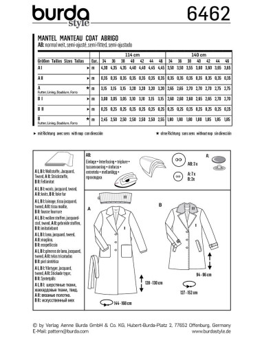 Mantelschnittmuster - Burda 6462