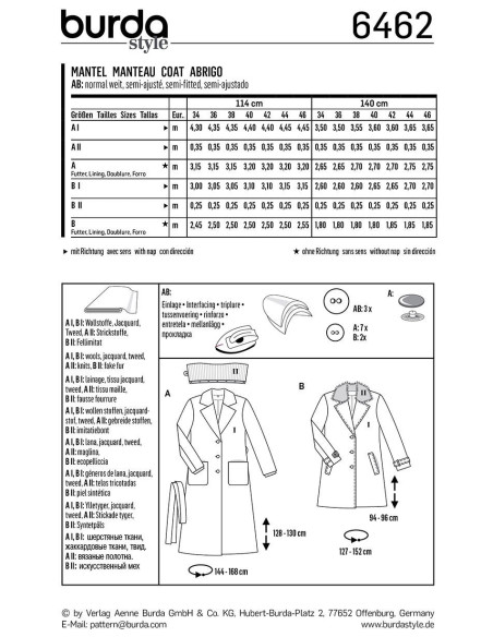 Mantelschnittmuster - Burda 6462