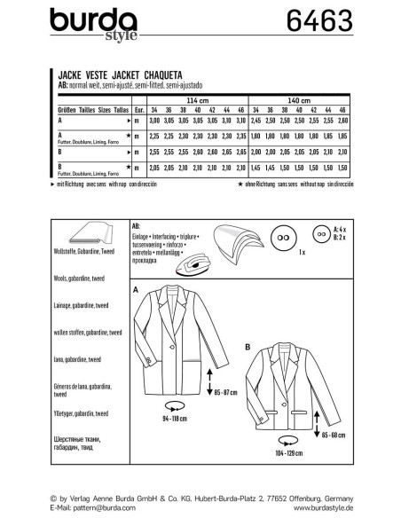 Jackenschnittmuster - Burda 6463