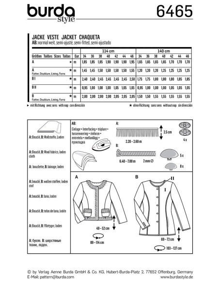 Jackenschnittmuster - Burda 6465