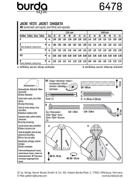 Jackenschnittmuster - Burda 6478