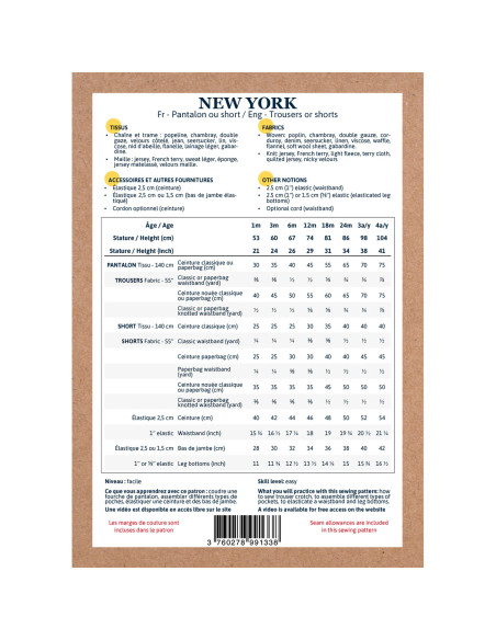 New-York Baby-Hosen- und Shorts-Schnittmuster - Ikatee