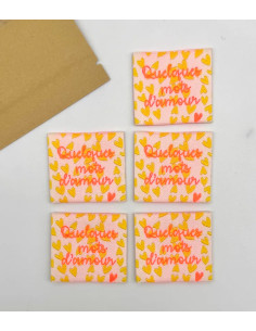 Set von 5 gewebten Etiketten zum Aufnähen Einige Liebesworte - Neon 2