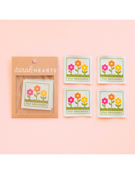 Lot de 4 étiquettes tissées - Petites fleurs