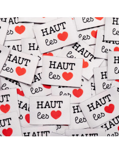 Set von 5 gewebten Etiketten - Hoch die Herzen