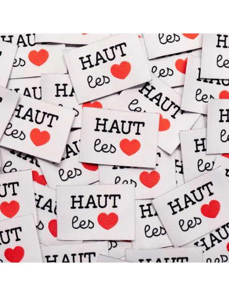 Set von 5 gewebten Etiketten - Hoch die Herzen