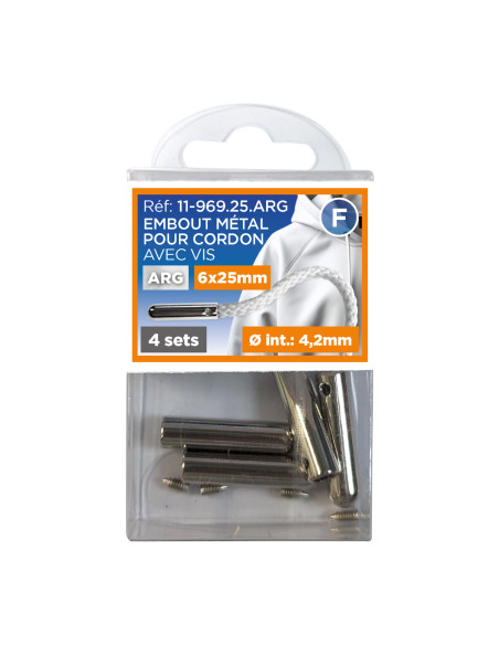 Set mit 6 Metallkappen für Schnüre mit Schraube - Silber