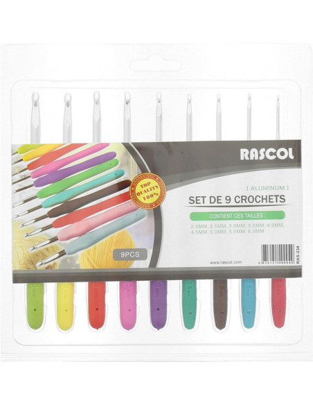 Set mit 9 ergonomischen Häkelnadeln von Rascol