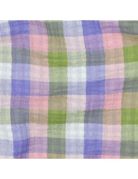 Doppelgaze-Baumwollstoff mit Karomuster - Rosa und Lavendel