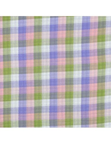 Doppelgaze-Baumwollstoff mit Karomuster - Rosa und Lavendel