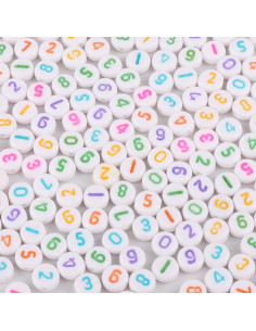 Beutel mit 100 weißen runden Perlen - Mehrfarbige Zahlen