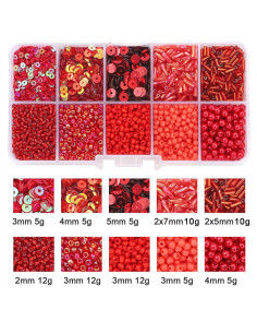 Schachtel mit 80 g Rocailles und Pailletten - Rot