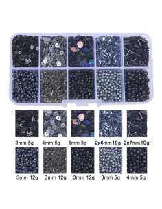 Schmuckset 80 g Rocailles und Pailletten - Schwarz