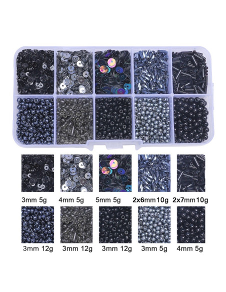Schmuckset 80 g Rocailles und Pailletten - Schwarz