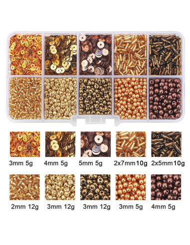 Schachtel mit 80 g Rocailles und Pailletten - Gold