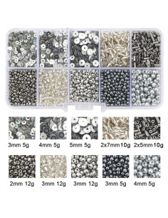Schachtel mit 80 g Rocailles und Pailletten - Silber