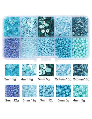 Schachtel mit 80 g Rocailles und Pailletten - Blau